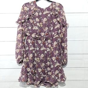 ASTR Purple Floral Ruffle Keyhole Dress Medium